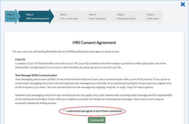 Hearing Reminder Service consent agreement