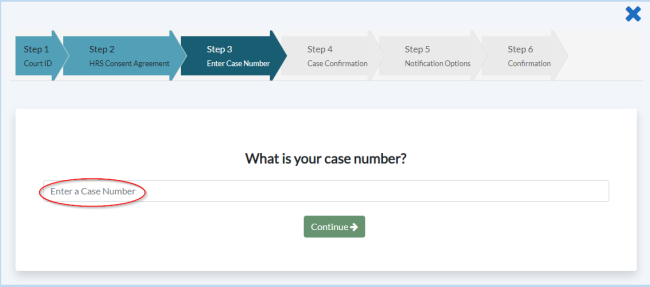 Step 3: Enter a case number for hearing reminders