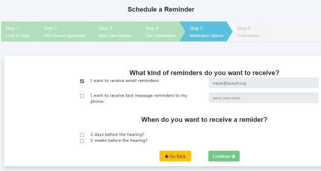 Step 4: Select a hearing reminder notification preference